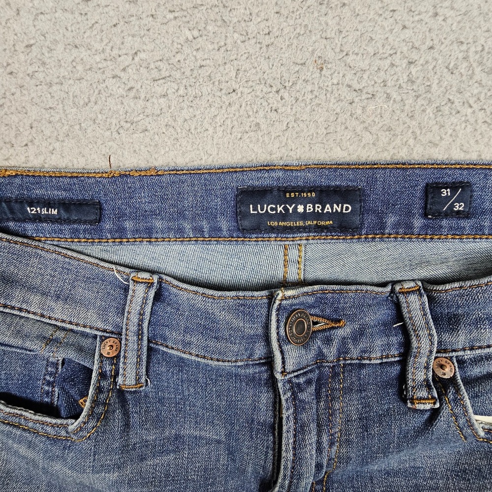 Lucky Brand 121 Slim Jeans Mens 33x31 Medium Wash Blue Stretch Denim Pants - Picture 5 of 9
